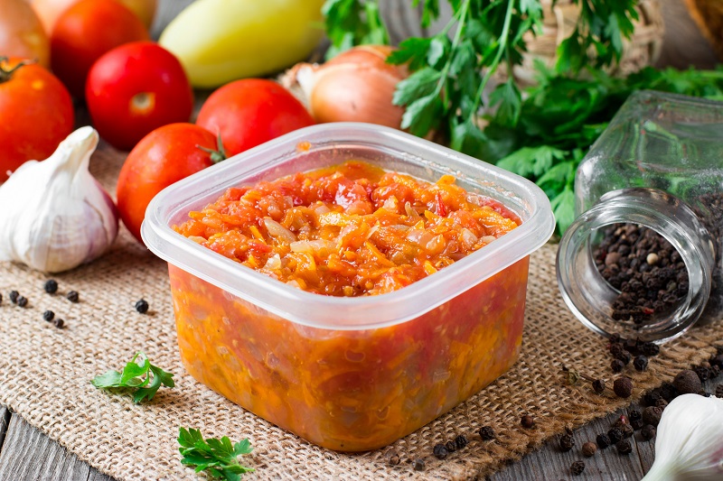 Soup in a container for freezing