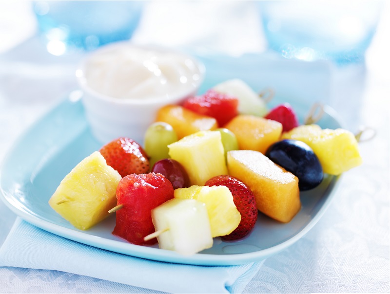 fruit skewers with yogurt dip