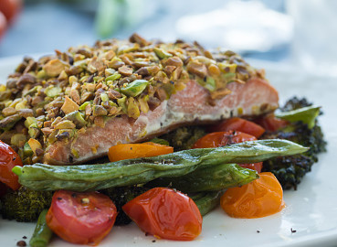 Mouthwatering Healthy Salmon Recipes - Pistachio-Crusted Salmon with Asparagus and Rice