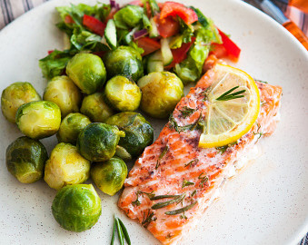Mouthwatering Healthy Salmon Recipes - Roasted Salmon with Kale and Brussels Sprouts