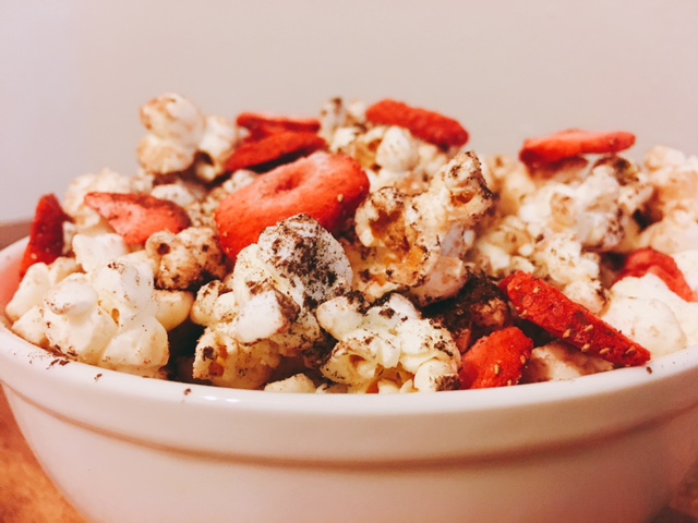 Strawberry Chocolate Covered Protein Popcorn
