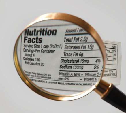 nutrition label with magnifying glass