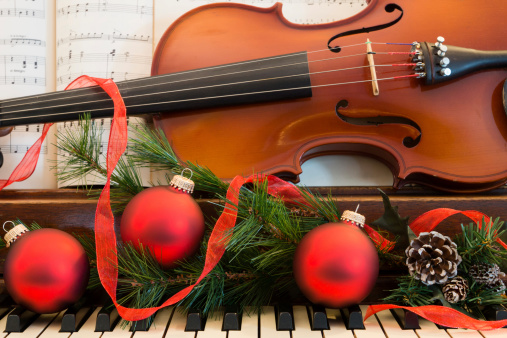 string instrument with Christmas decorations