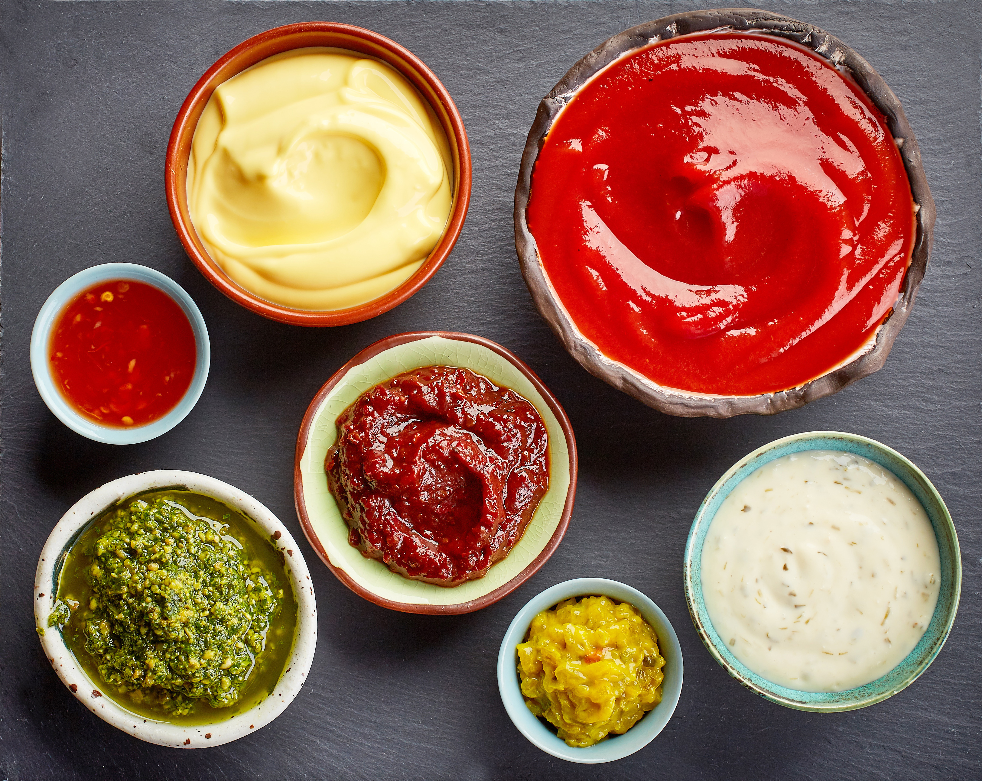 Condiments in small bowls 