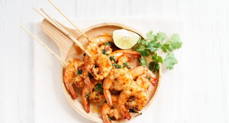 grilled shrimp skewers with lime and herbs
