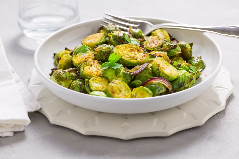 roasted brussels sprouts with red onions