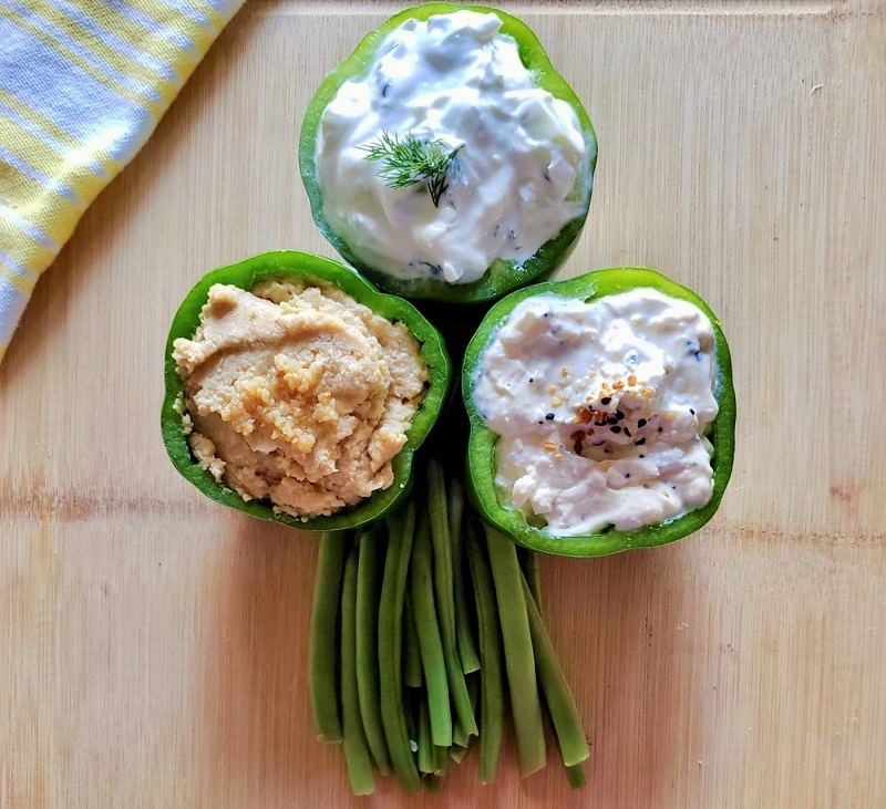 shamrock dip trio stuffed into green peppers