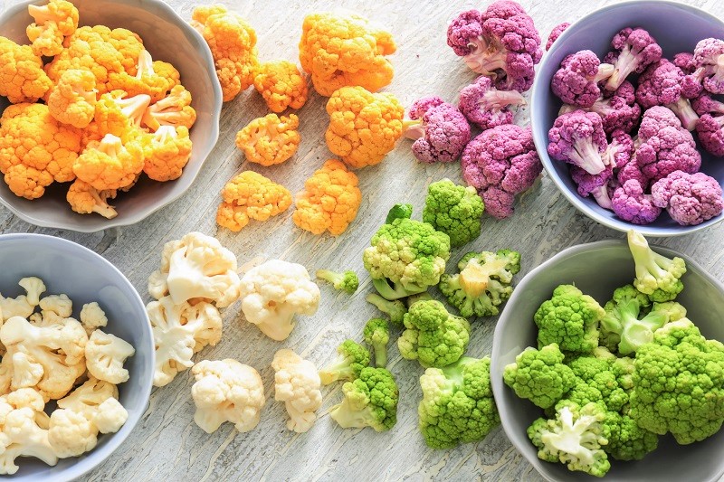 Multi-colored cauliflower florets