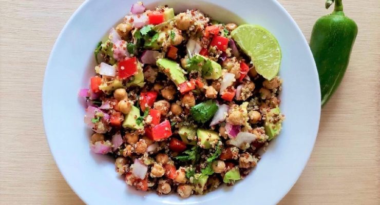 Roasted Jalapeno Quinoa and Chickpea Salad