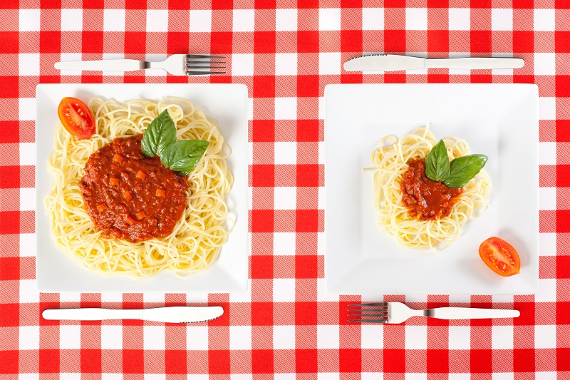pasta different portion sizes