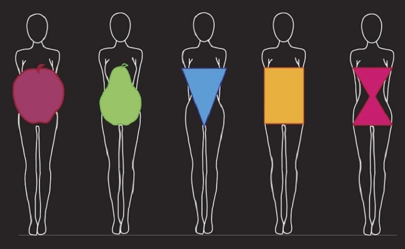 Diagram of apple, pear, triangle, rectangle, hourglass body shape