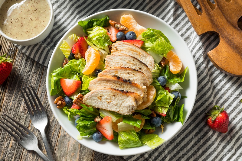 chicken berry salad. eat more protein and fiber if the scale is stuck