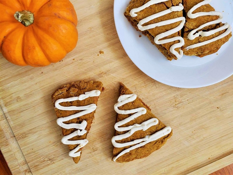 Healthy Pumpkin Scones with Maple Vanilla Frosting