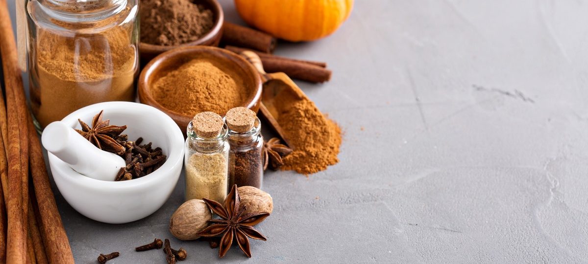 Array of seasonal fall spices