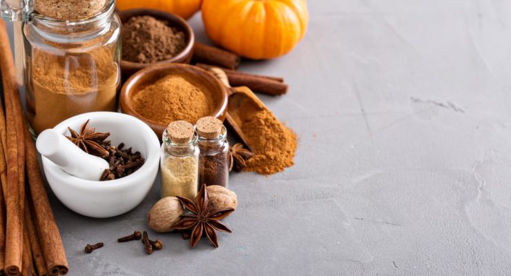 Array of seasonal fall spices