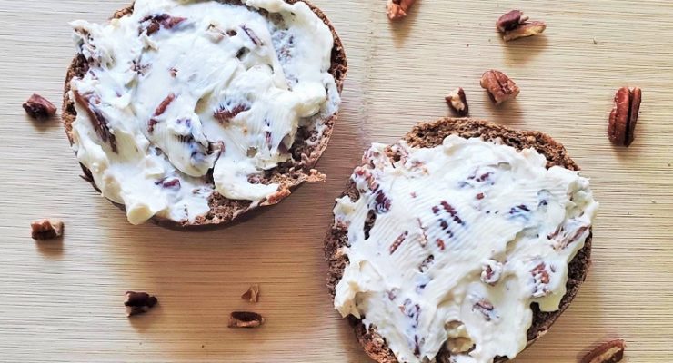 maple pecan cream cheese on a bagel