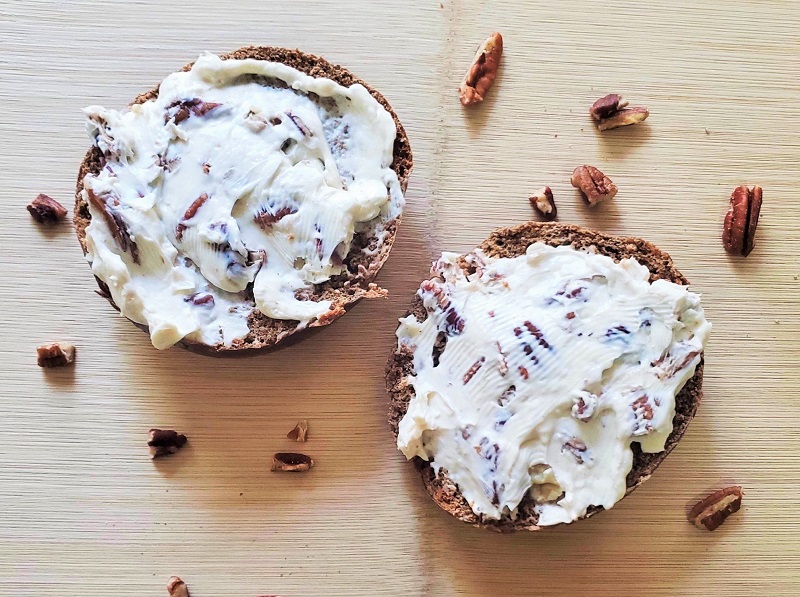 maple pecan cream cheese on a bagel