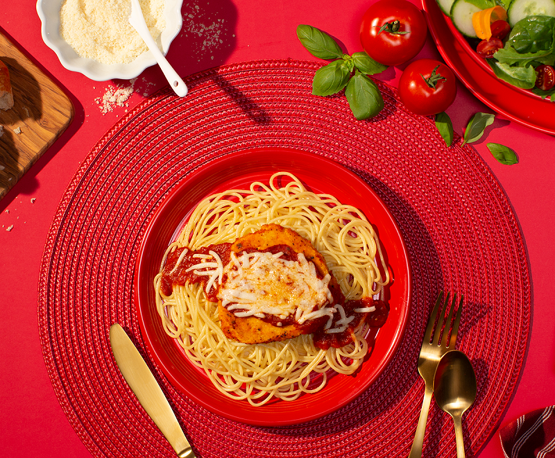 Chicken Parmesan dinner on table included with Nutrisystem simple weight loss plan