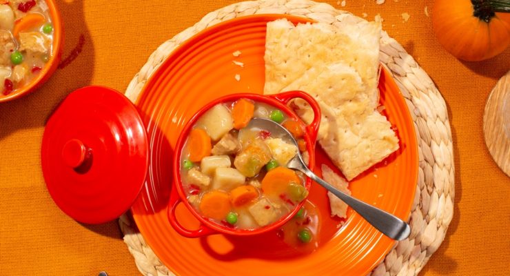 colorfully displayed cold weather chicken pot pie meals