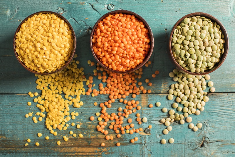 three types of lentils displayed in separate bowls. metabolism boosting foods
