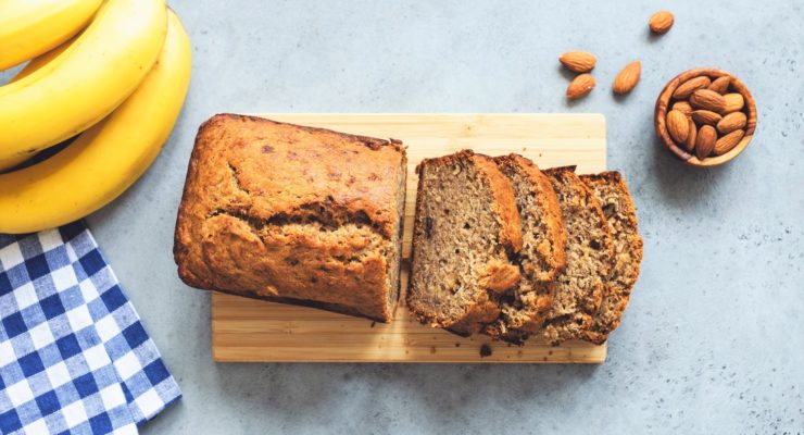 healthy banana bread with almonds and bananas