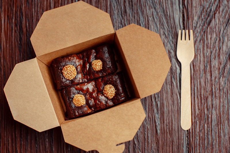 chocolate dessert takeout in a box