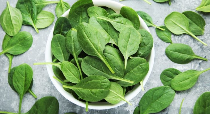 fresh in season baby spinach in a bowl