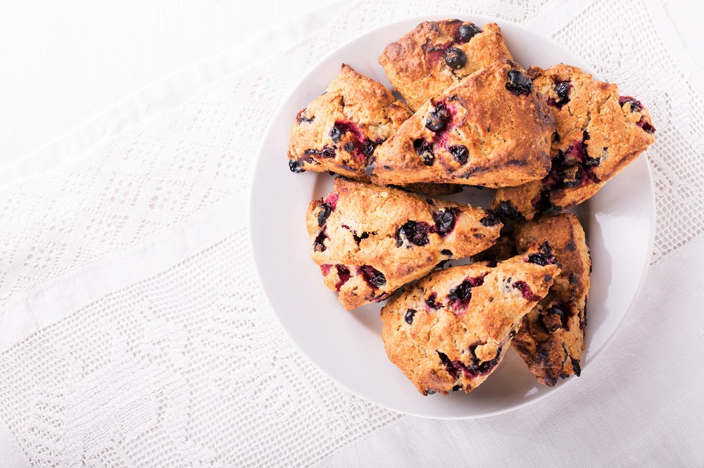 mixed triple berry scone recipe on a plate