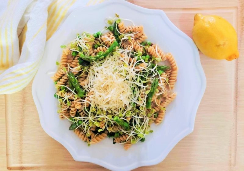 spring pasta salad with asparagus, peas & parmesan