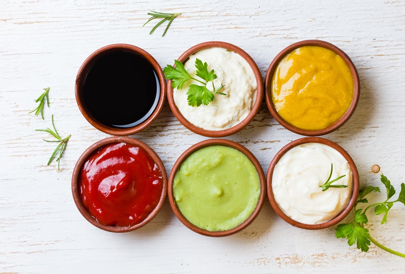 bowls of condiments