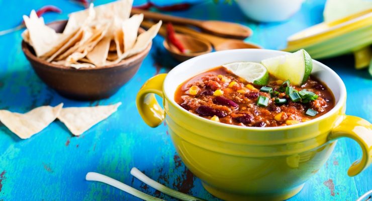 slow cooker taco soup with ground beef and nachos
