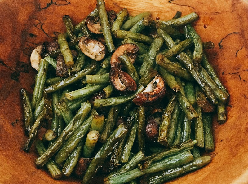 Roasted Green Beans and Mushrooms with Honey Balsamic Drizzle