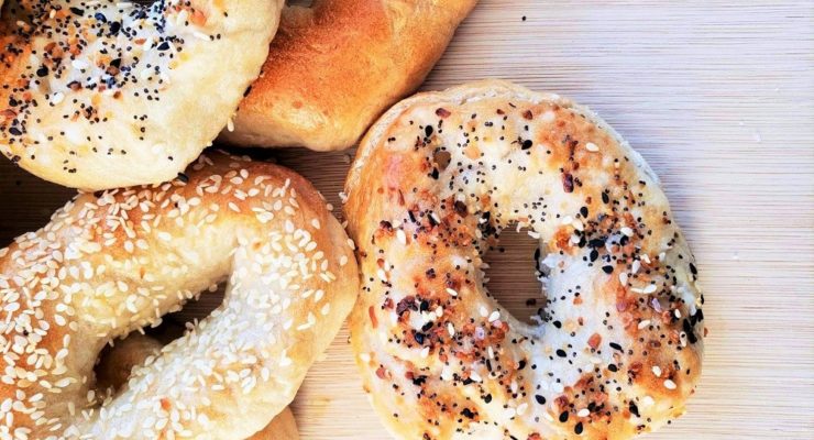Sourdough Bagels with different toppings