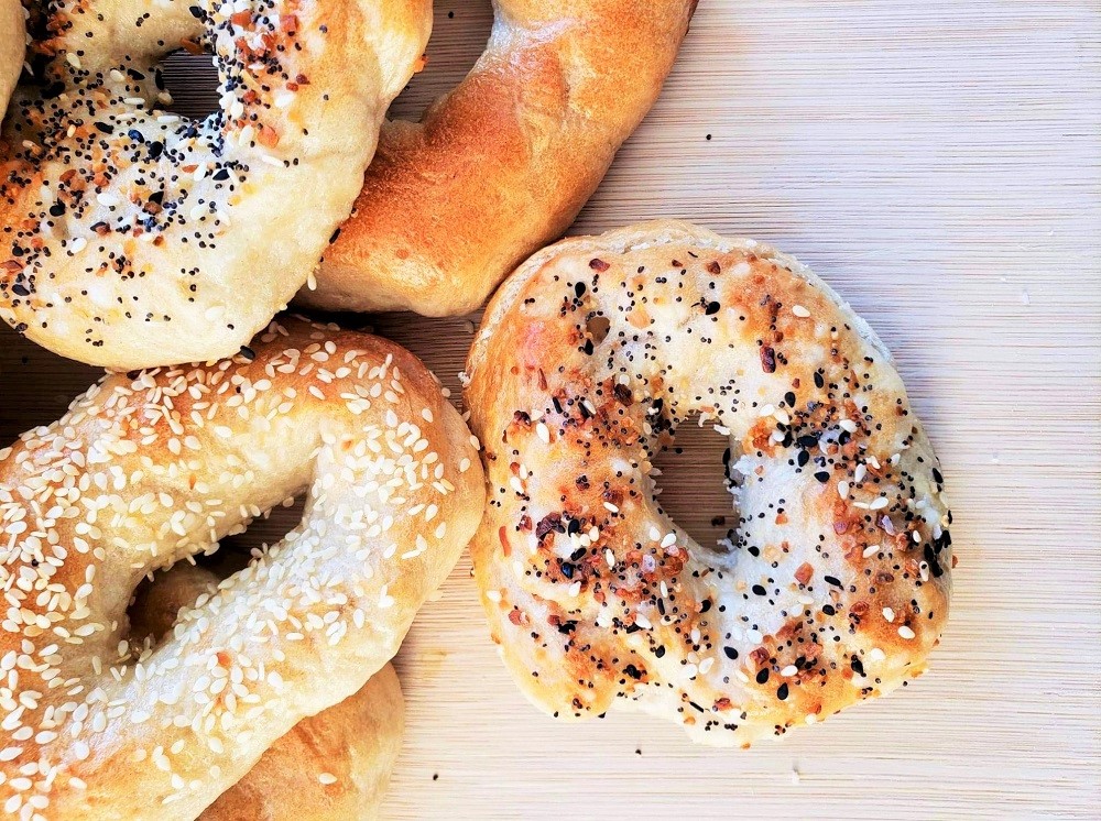 Sourdough Bagels with different toppings