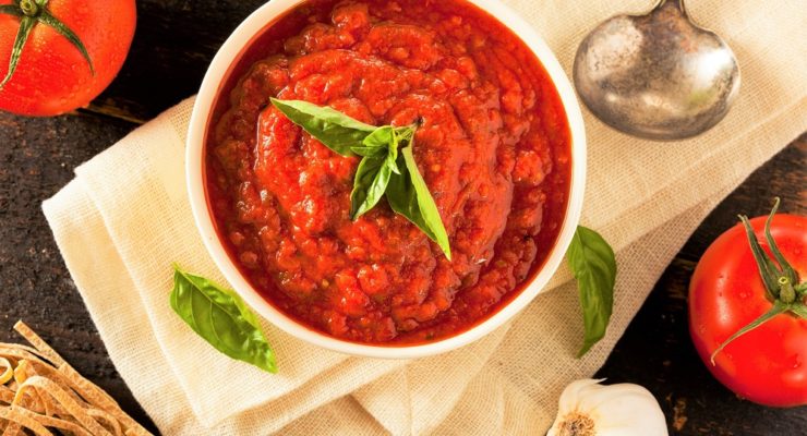 Homemade Red Italian Spicy Marinara Sauce with tomatoes, basil and garlic