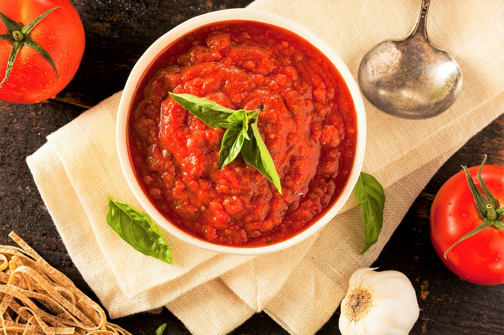 Homemade Red Italian Spicy Marinara Sauce with tomatoes, basil and garlic