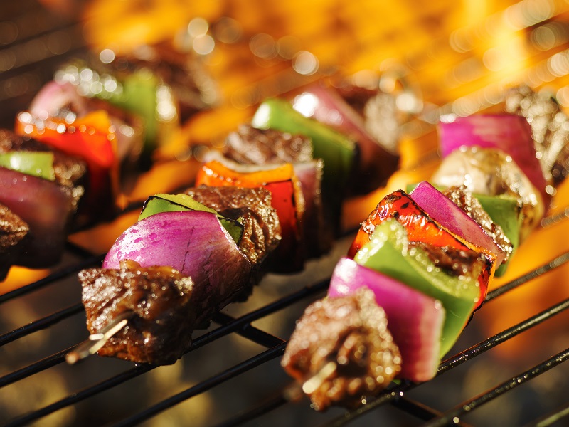 Marinated Steak Kebabs on the grill