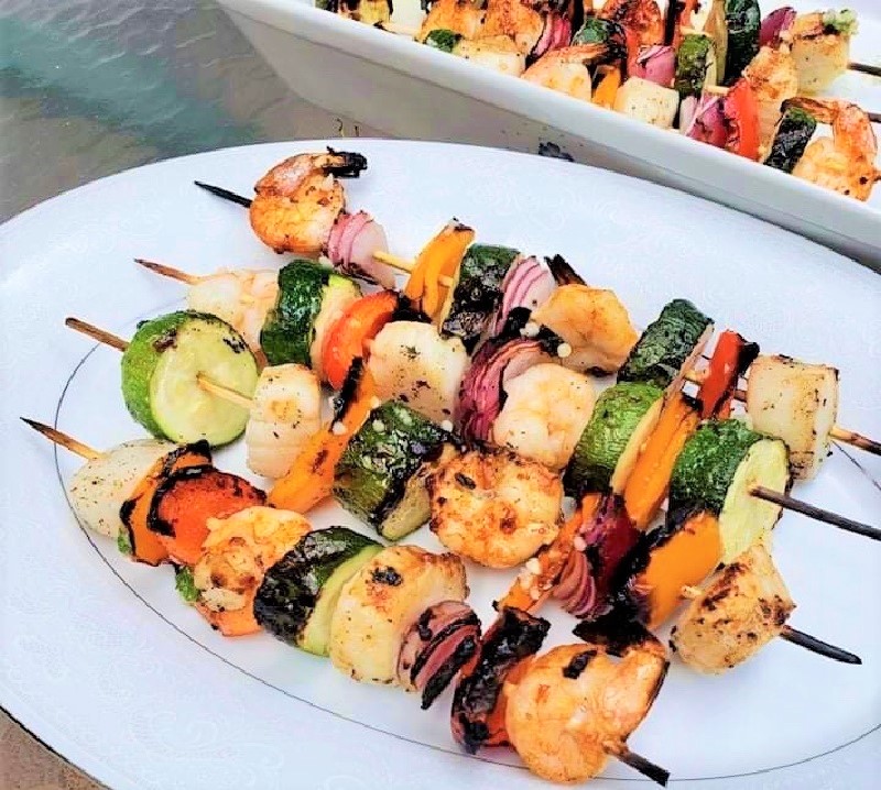 Shrimp and Scallop Skewers cooked on the grill