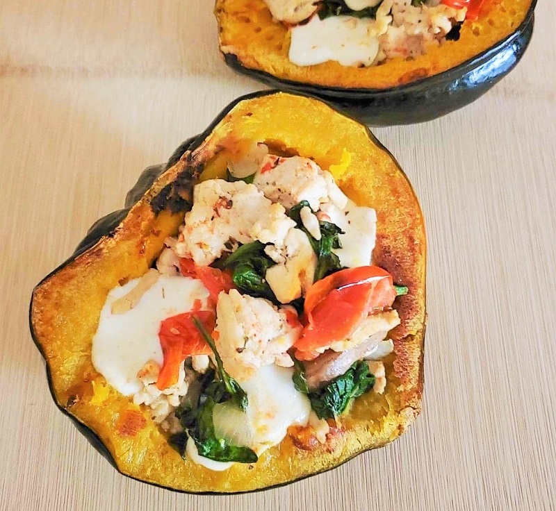 two Turkey Stuffed Acorn Squash meals for dinner