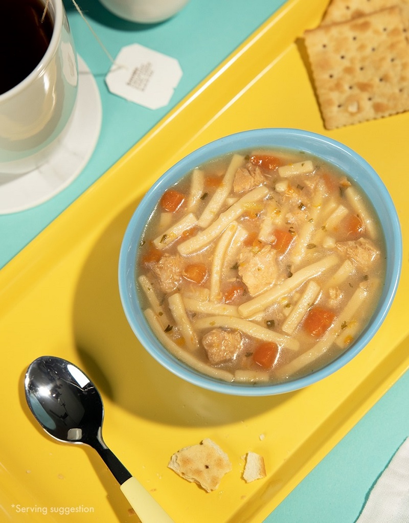 Nutrisystem chicken noodle soup with crackers and coffee