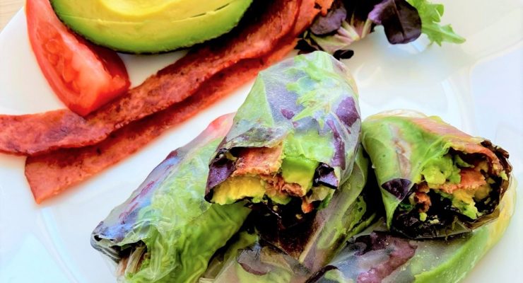 Avocado BLT Summer Rolls with a side of bacon, avocado, lettuce and tomato