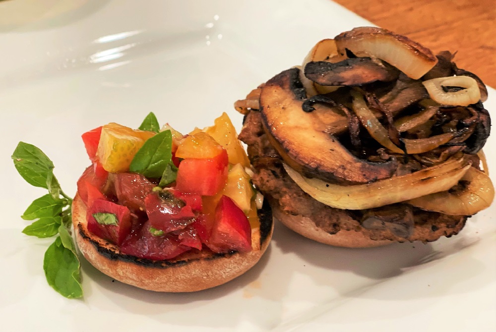 Grilled Mushroom Onion Burger with Bruschetta