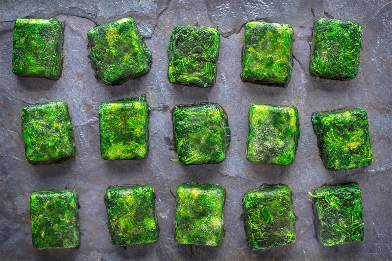frozen cubed spinach blocks