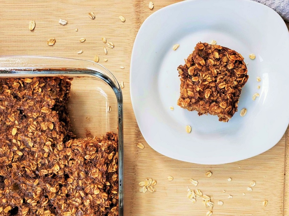 Cut a square of baked oatmeal and take it on-the-go