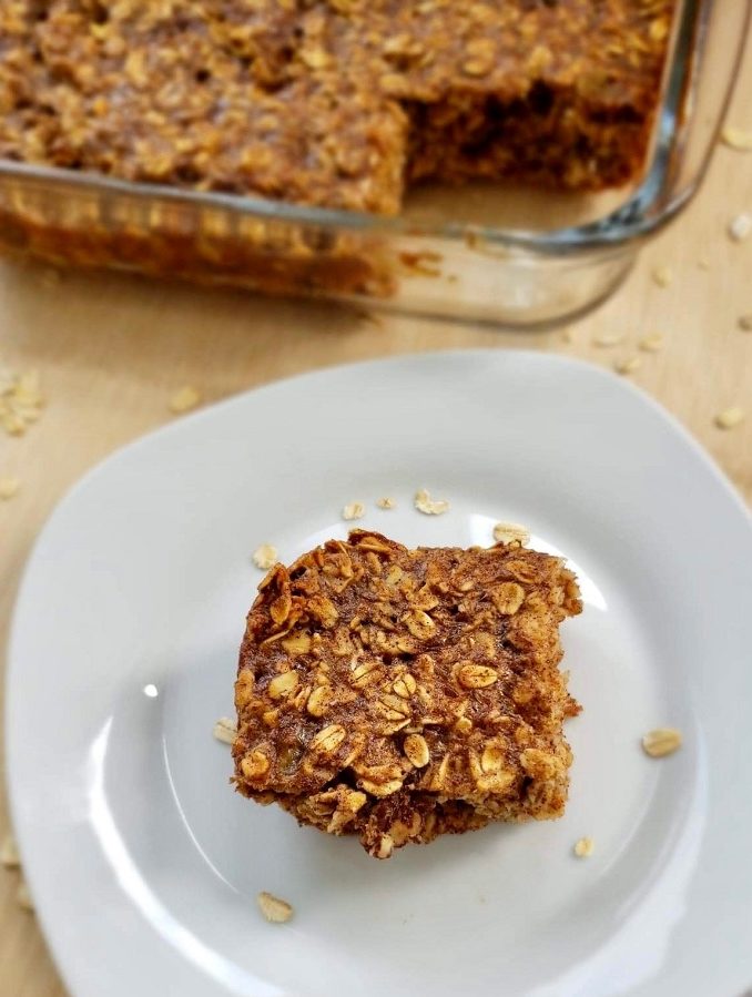 Cut a square of baked oatmeal and take it on-the-go