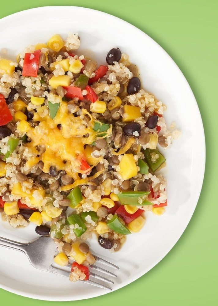 Combine high-fiber quinoa with high-protein beans for a filling meal