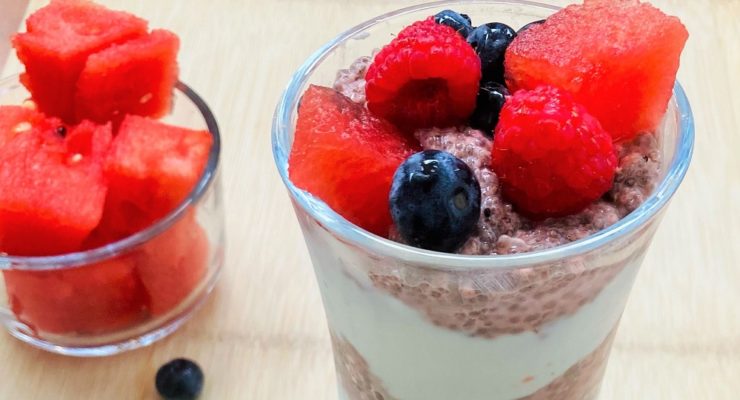 Overnight Watermelon Chia Seed Pudding parfait