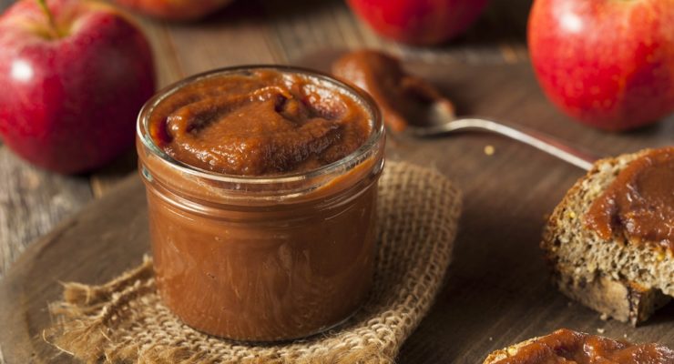 Slow Cooker Spiced Apple Butter in a jar