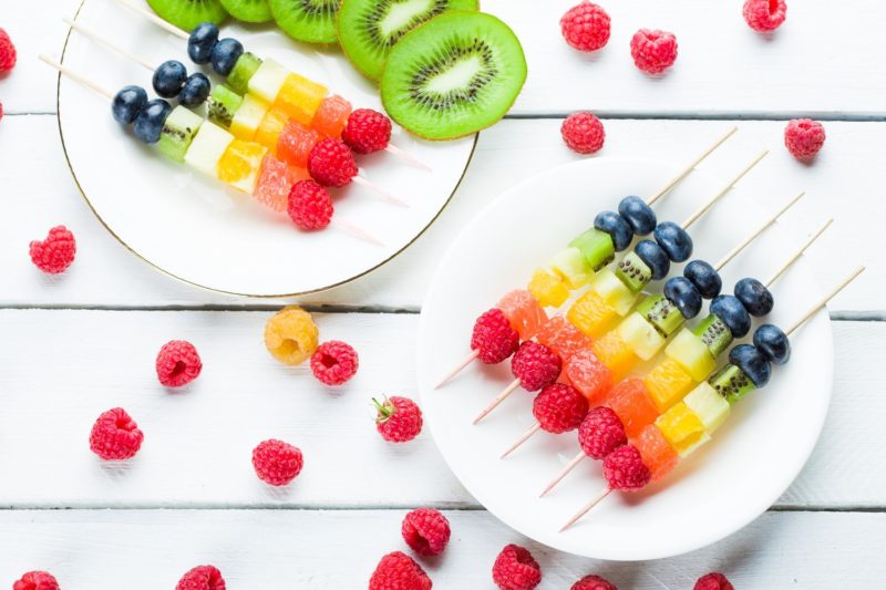 rainbow fruit kabobs are great healthy snacks for kids