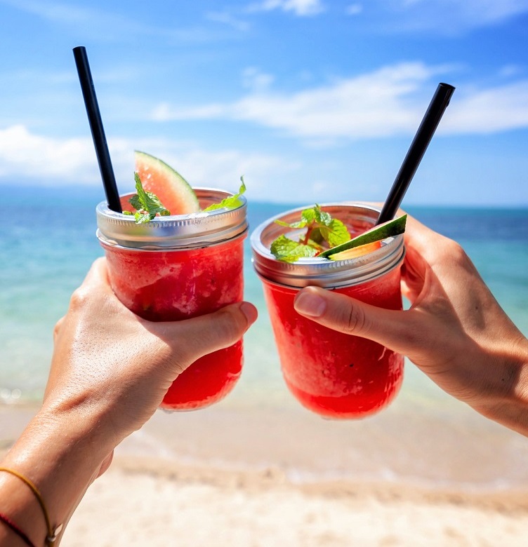 alcohol free watermelon drink on the beach during summer